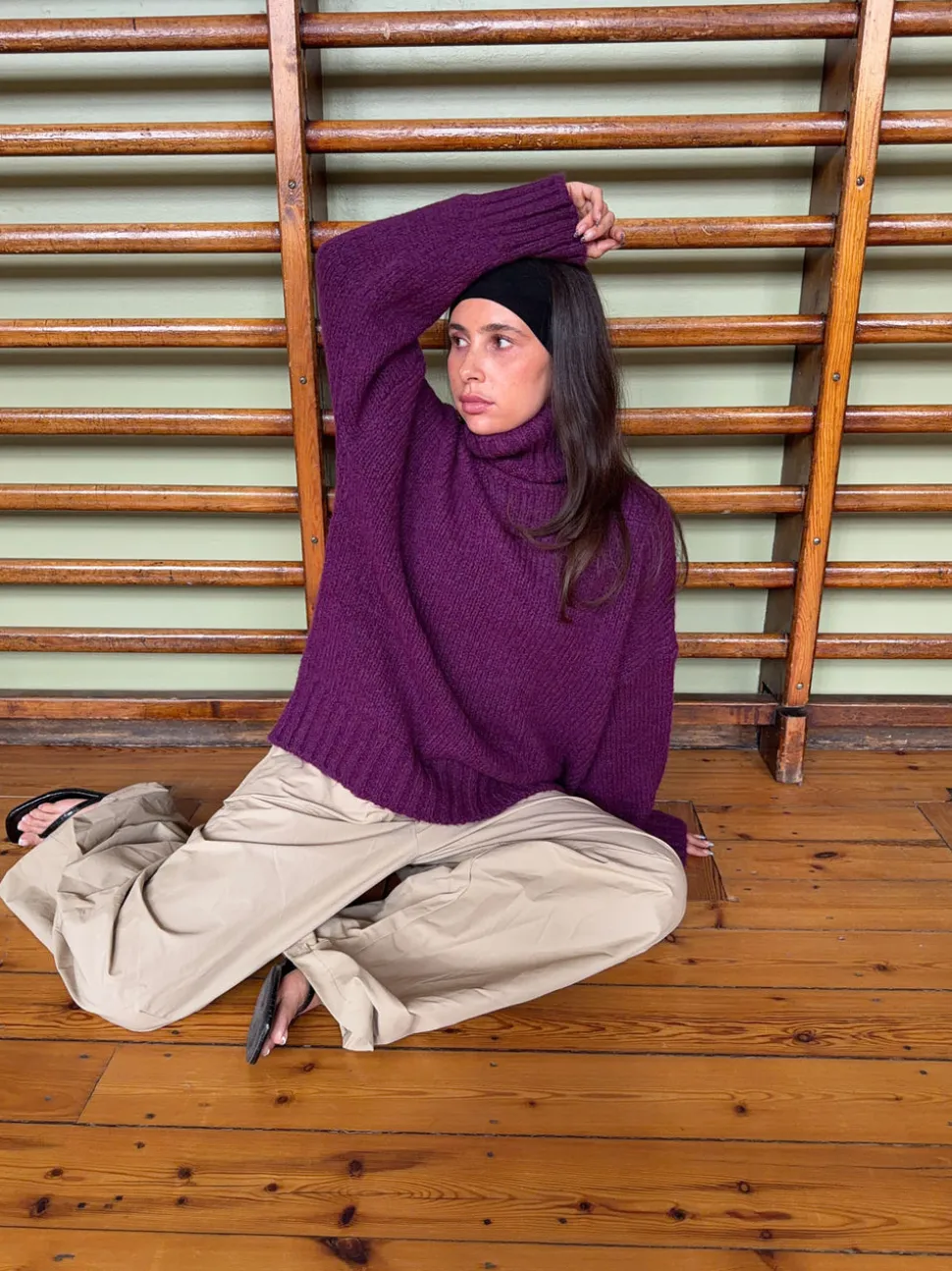 Valdamara oversized striktrøje med turtleneck - Lilla