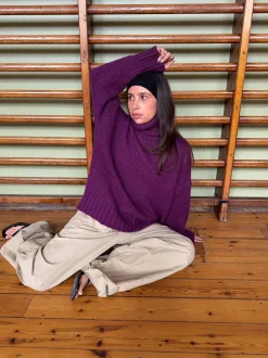 Valdamara oversized striktrøje med turtleneck - Lilla