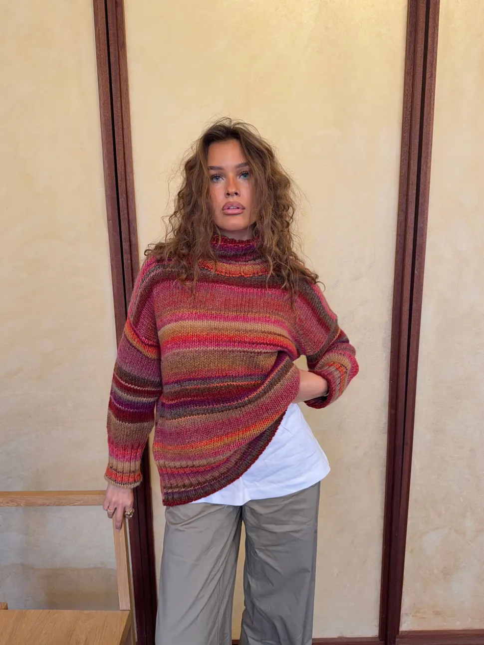 Valdamara oversized striktrøje med turtleneck - Multifarvet