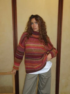 Valdamara oversized striktrøje med turtleneck - Multifarvet
