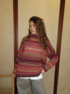 Valdamara oversized striktrøje med turtleneck - Multifarvet