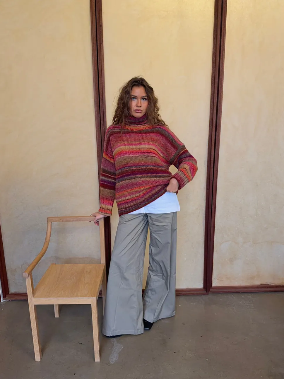 Valdamara oversized striktrøje med turtleneck - Multifarvet