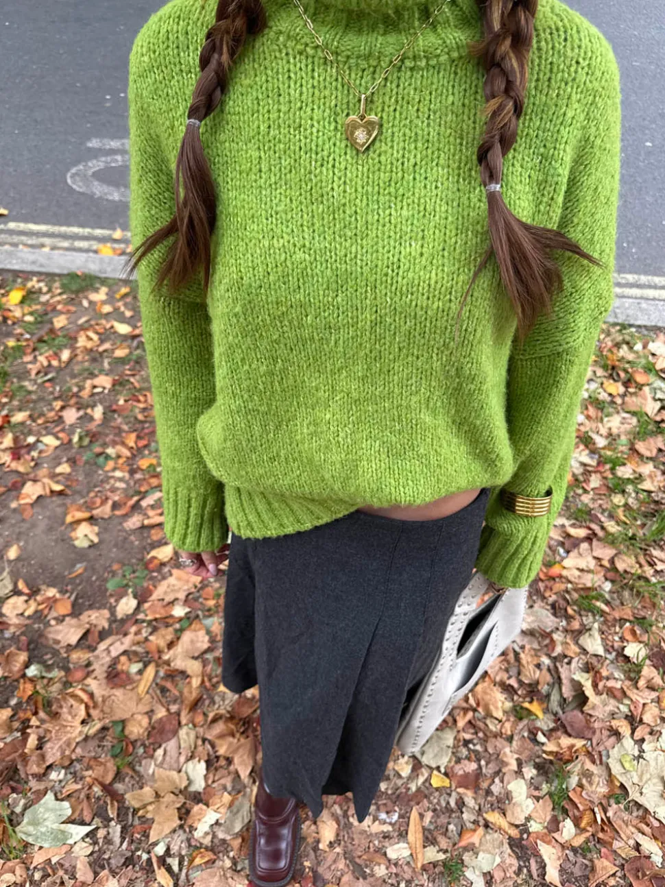 Valdamara oversized striktrøje med turtleneck - Limegrøn