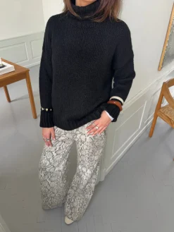 Valdamara oversized striktrøje med turtleneck - Sort