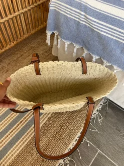 Valenza flettet taske med læder stropper - Beige/brun