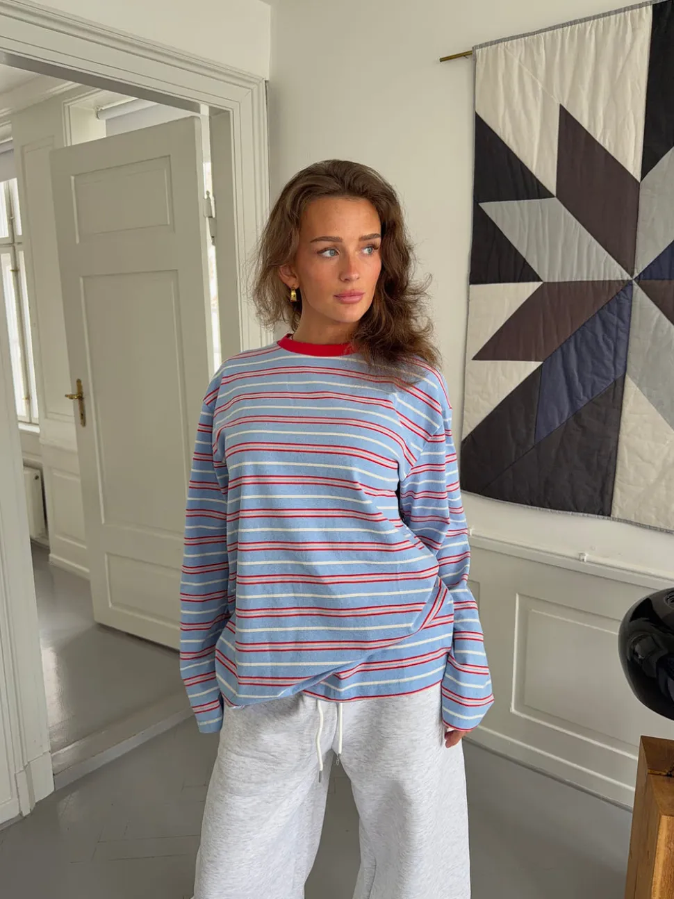 Vera bluse med striber - Rød/hvid/blå