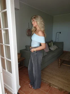 Victoire off shoulder top i mesh - Lyseblå