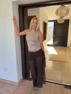 Wendy top med pallietter - Champagne/beige