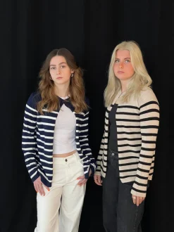 Xenia cardigan med striber - Navy/hvid
