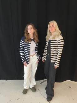 Xenia cardigan med striber - Navy/hvid