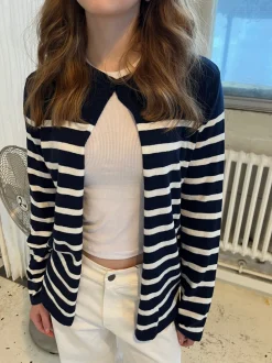 Xenia cardigan med striber - Navy/hvid
