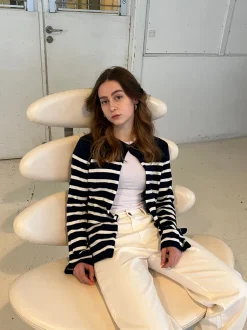 Xenia cardigan med striber - Navy/hvid