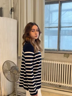 Xenia cardigan med striber - Navy/hvid