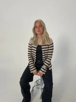 Xenia cardigan med striber - Beige/sort