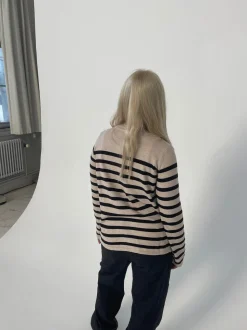 Xenia cardigan med striber - Beige/sort