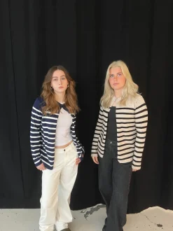 Xenia cardigan med striber - Beige/sort