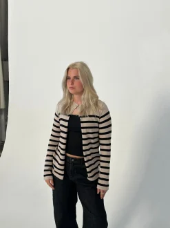 Xenia cardigan med striber - Beige/sort