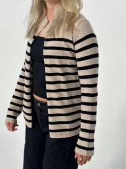 Xenia cardigan med striber - Beige/sort