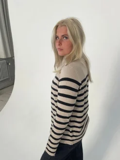 Xenia cardigan med striber - Beige/sort
