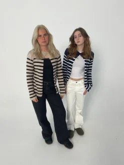 Xenia cardigan med striber - Beige/sort