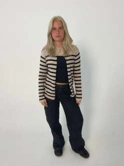 Xenia cardigan med striber - Beige/sort