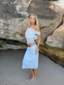 Yasmine midinededel i mesh med prikker - Hvid