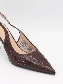 Ydun slingback hæle med detaljer - Mørkebrun