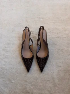 Ydun slingback hæle med detaljer - Mørkebrun