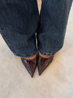 Ydun slingback hæle med detaljer - Mørkebrun