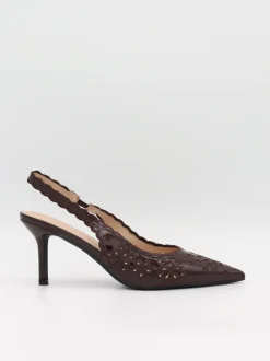 Ydun slingback hæle med detaljer - Mørkebrun
