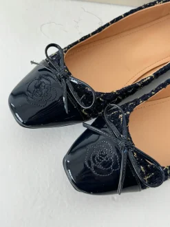 Zamora ballerina sko med mønster og sløjfe - Navy