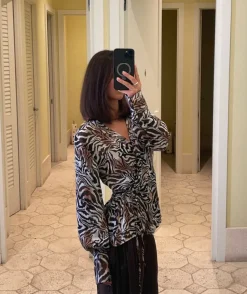 Zebriana bluse med zebra print - Brun/hvid/sort