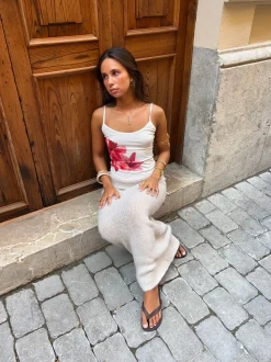 Zeina top med blomst - Hvid/lyserød