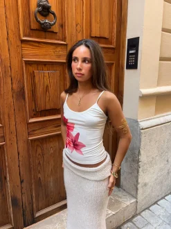 Zeina top med blomst - Hvid/lyserød