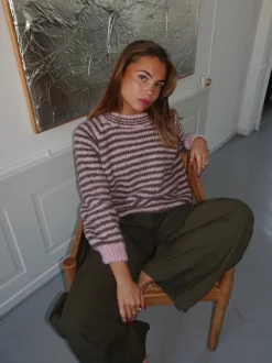 Zeya striktrøje med striber - Lyserød/taupe