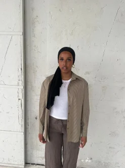 Zuri skjorte med striber - Kaki/beige