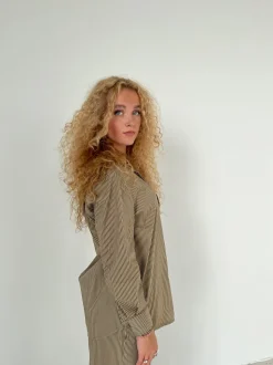 Zuri skjorte med striber - Kaki/beige