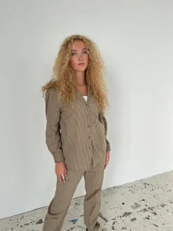 Zuri skjorte med striber - Kaki/beige